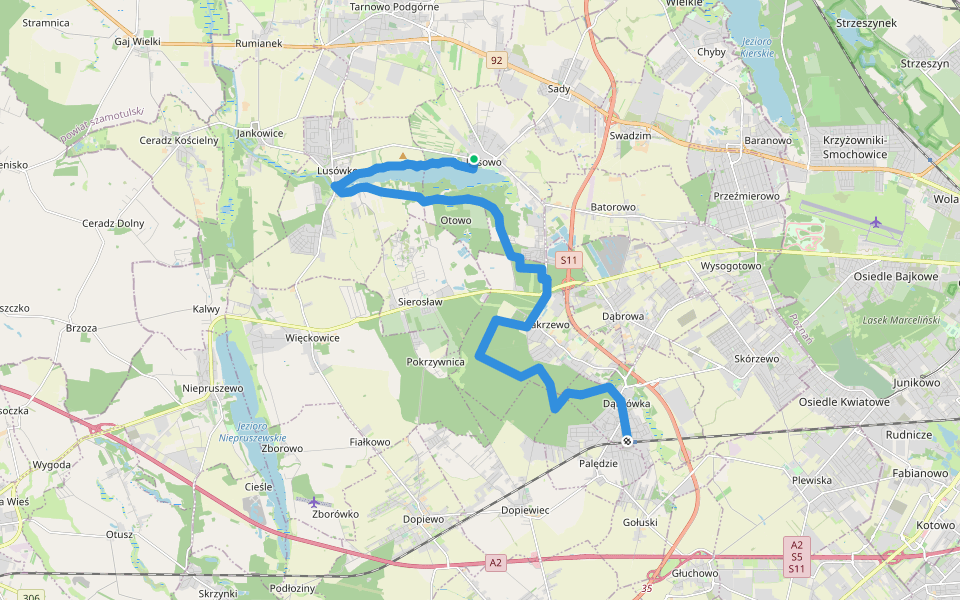 Lusowo - Palędzie walking route map in Lusowo