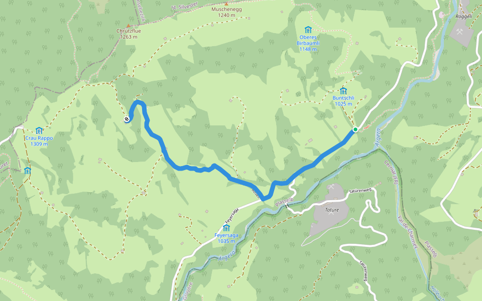Obere Gigera - Hitusvorsass walking route map in Plasselb