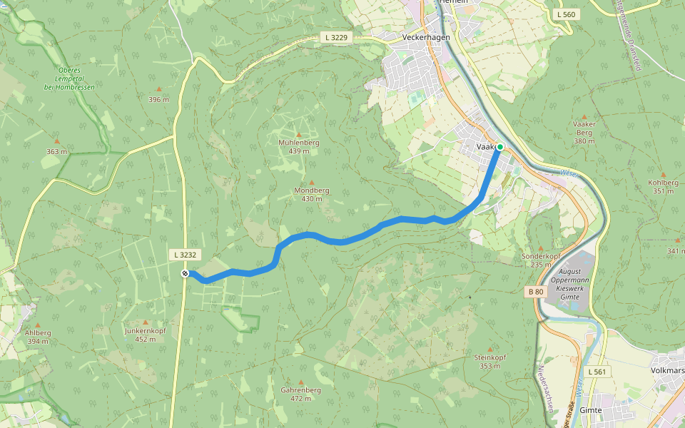 Vaake - Schneidersbaum walking route map in Reinhardshagen