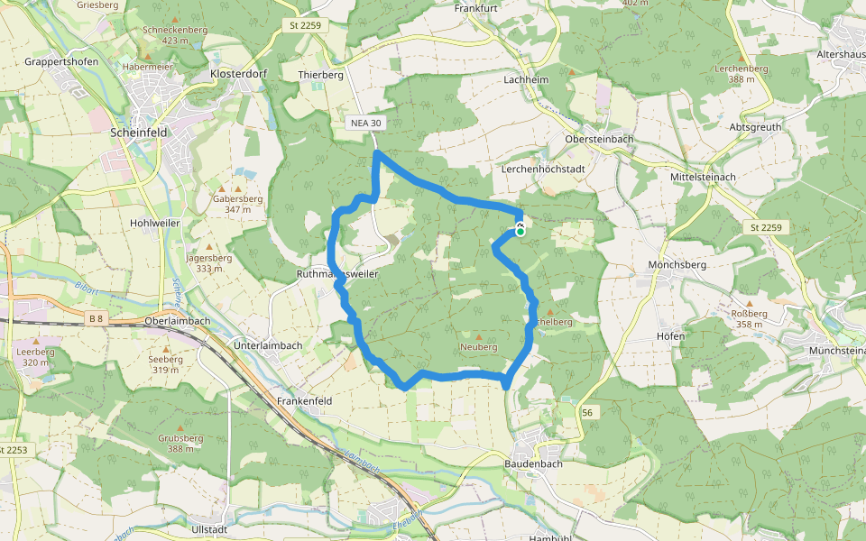 Baudenbach Rundweg B1 walking route map in Baudenbach