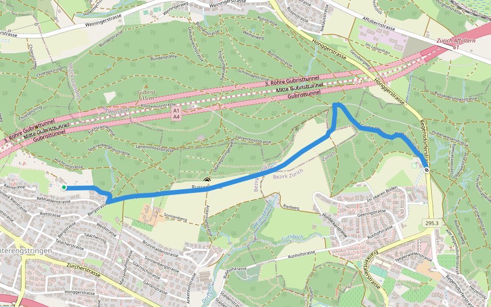 Sparrenberg - Grüenwald walking route map in Unterengstringen