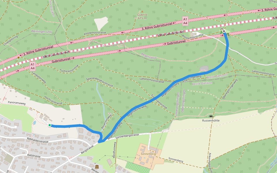 Sparrenberg - Glaubeneich walking route map in Unterengstringen