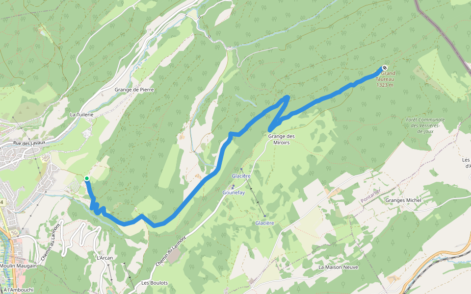 Le sentier montagnard du Grand Taureau walking route map in Pontarlier