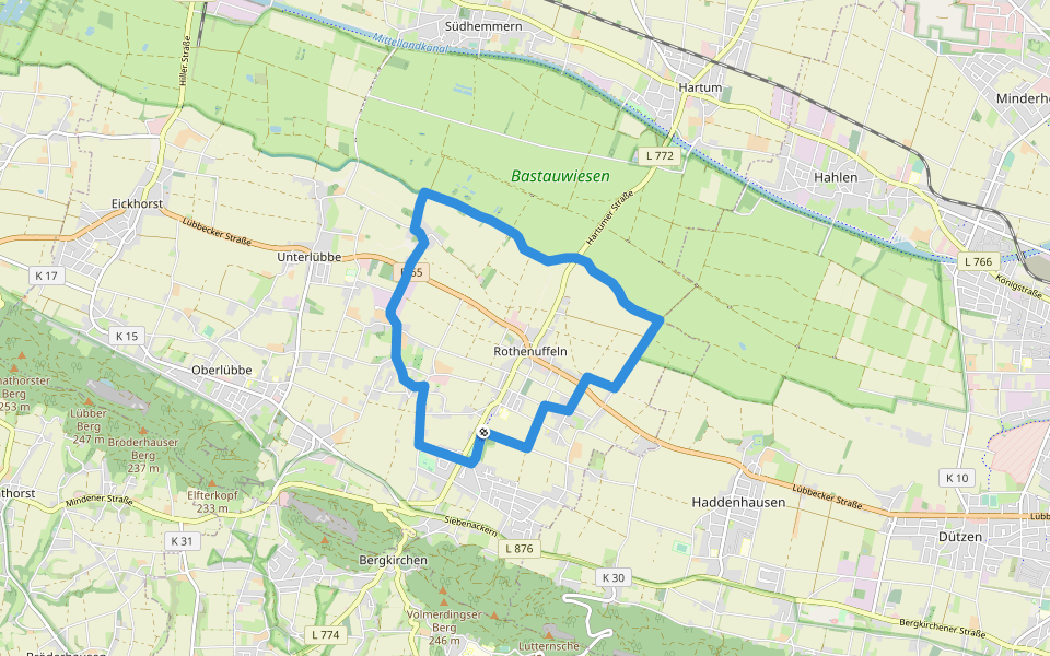 A9 Hille-Rothenuffeln walking route map in Hille