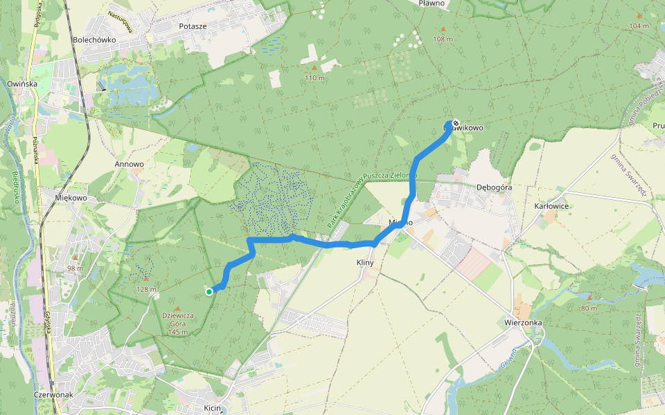 Ludwikowo - poletko łowieckie pod Dziewiczą Górą walking route map in Kliny