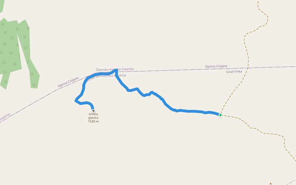 Antića glavica walking route map in Vinalić