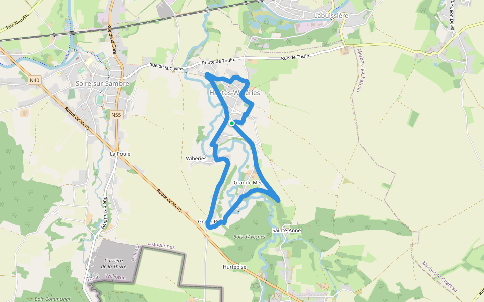 Au bord de la Hantes walking route map in Erquelinnes