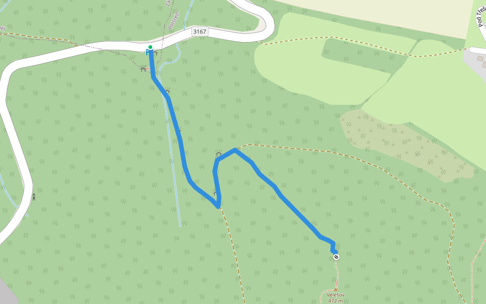 odbočka ke zřícenině Velešov walking route map in Proruby