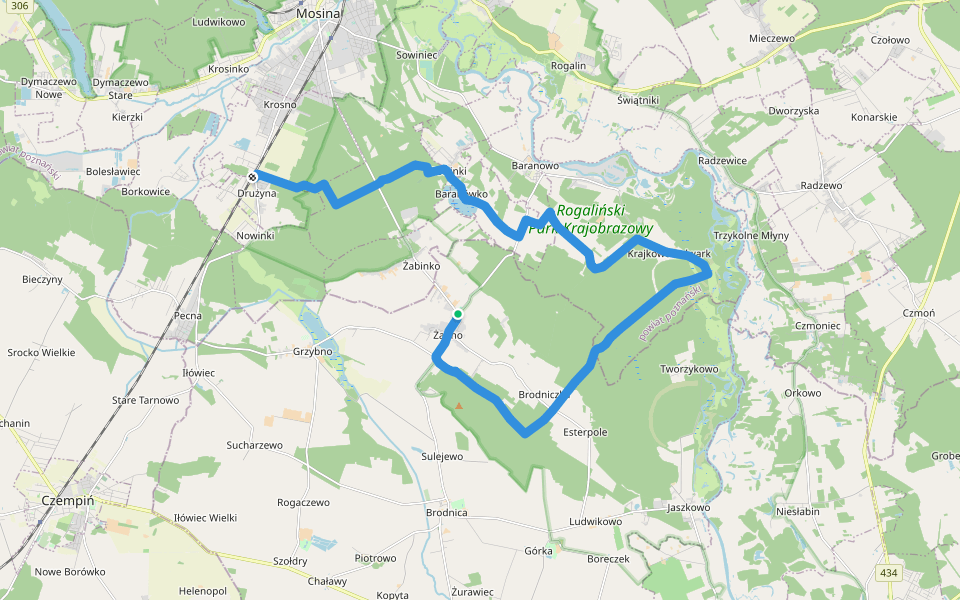 Żabno - Drużyna Poznańska walking route map in Żabno