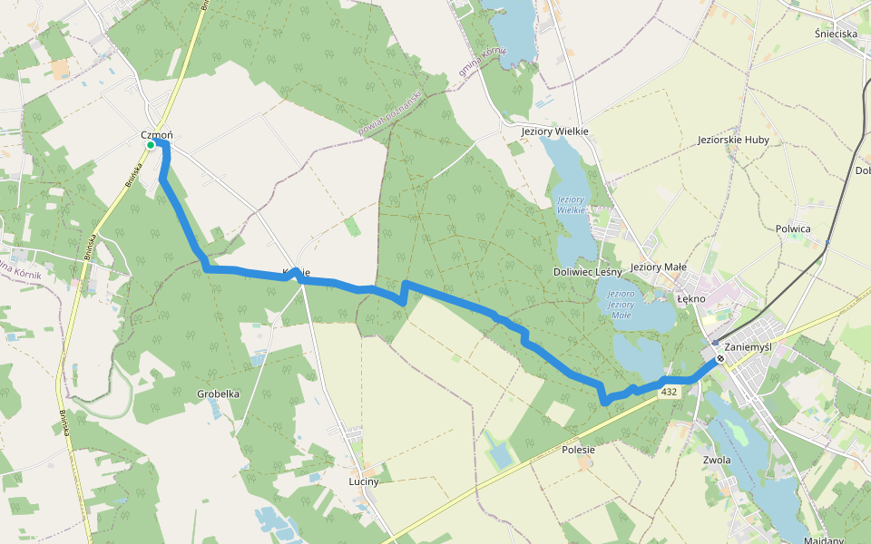 Zaniemyśl – Czmoń walking route map in Czmoń