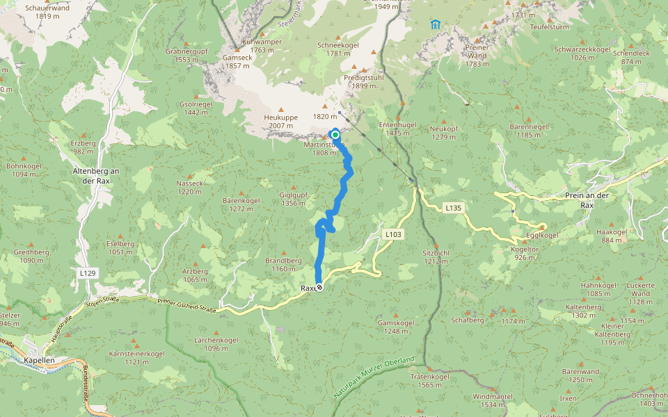 Rosl-Payer-Weg, Gretchensteig 825 walking route map in Raxen