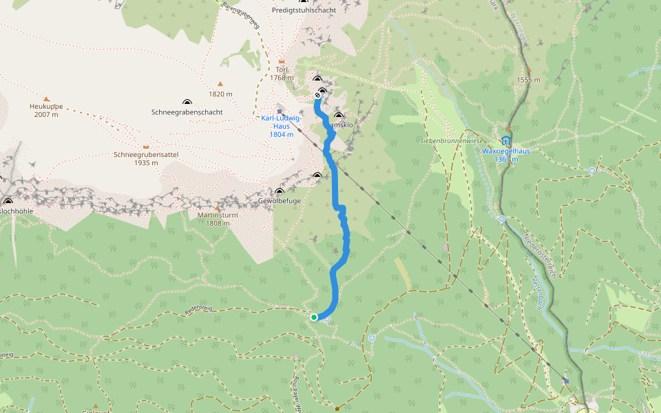 Raxenmäuersteig 833 walking route map in Raxen