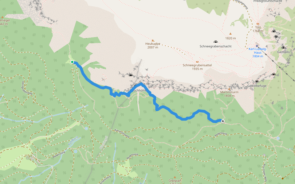 Fuchslochsteig 832 walking route map in Kerngraben