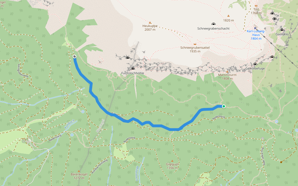 Karreralmweg, Verbindungsweg 834 walking route map in Preiner Gscheid