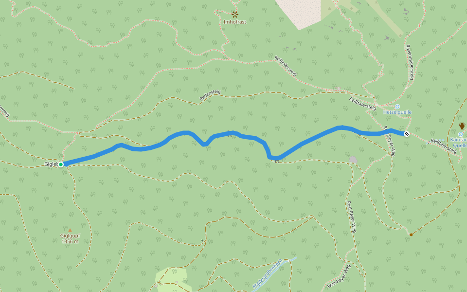 Verbindung Redensteig 831 - Reißtalersteig 826 unterhalb Reißtalerhütte walking route map in Preiner Gscheid