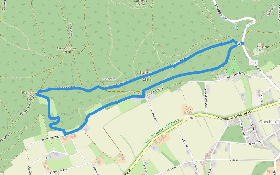 A2 Hüllhorst-Oberbauernschaft walking route map in Hüllhorst