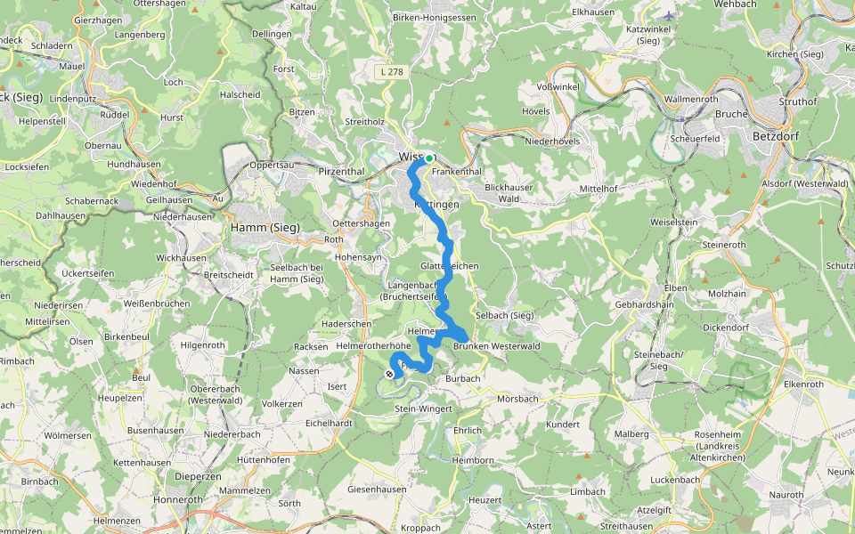 Westerwaldsteig Zustieg von Wissen walking route map in Wissen