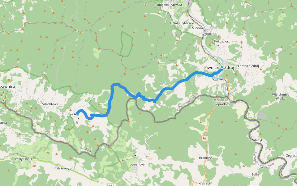 Piwniczna-Zdrój - Jaworki walking route map in Piwniczna-Zdrój