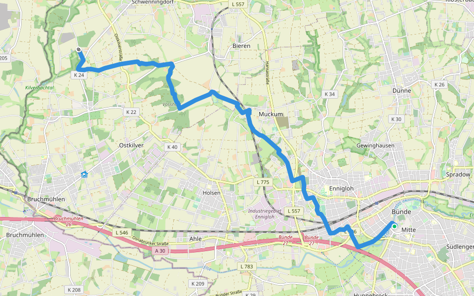 Voßholzweg walking route map in Bünde