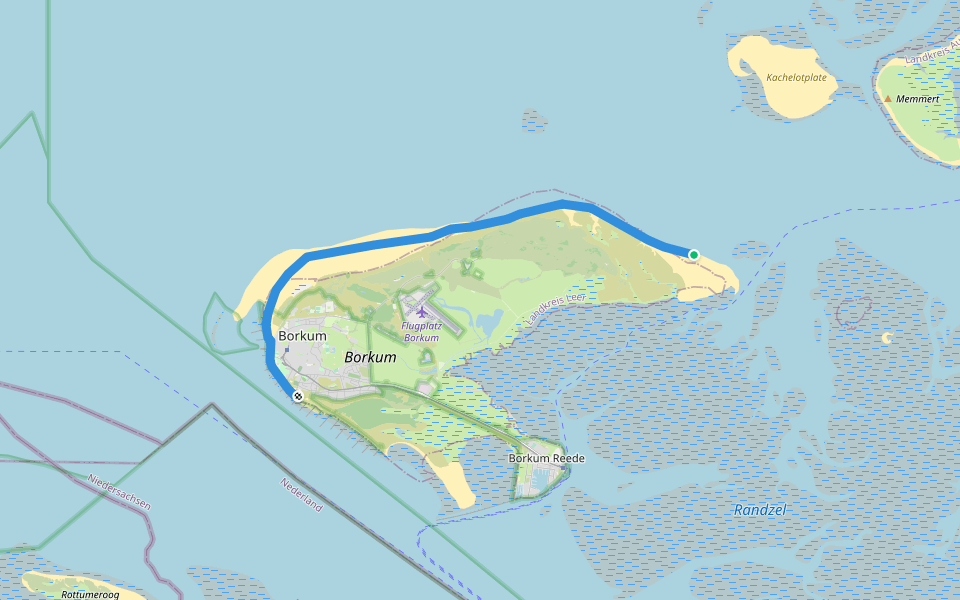 Strandweg walking route map in Borkum