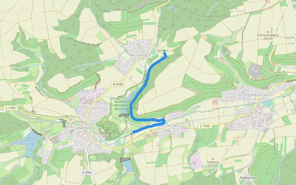 Roter Punkt, Michelbach - Weiler - Reisenmühle walking route map in Zaberfeld