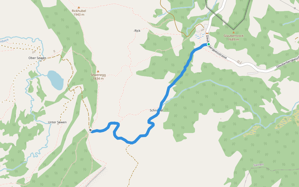 Glaubenberg - Seewenegg walking route map in Sarnen