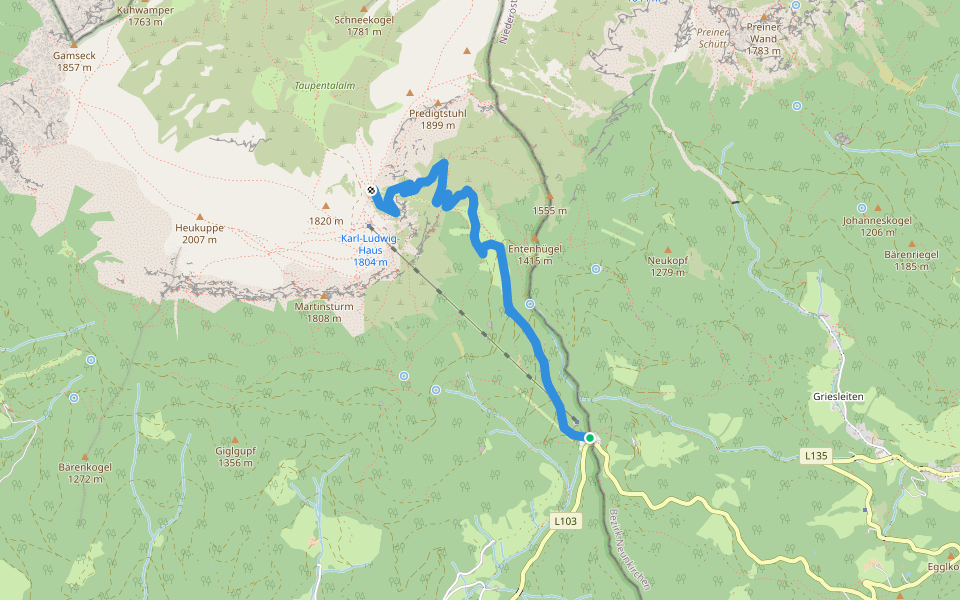 Wanderweg 829 walking route map in Prein an der Rax