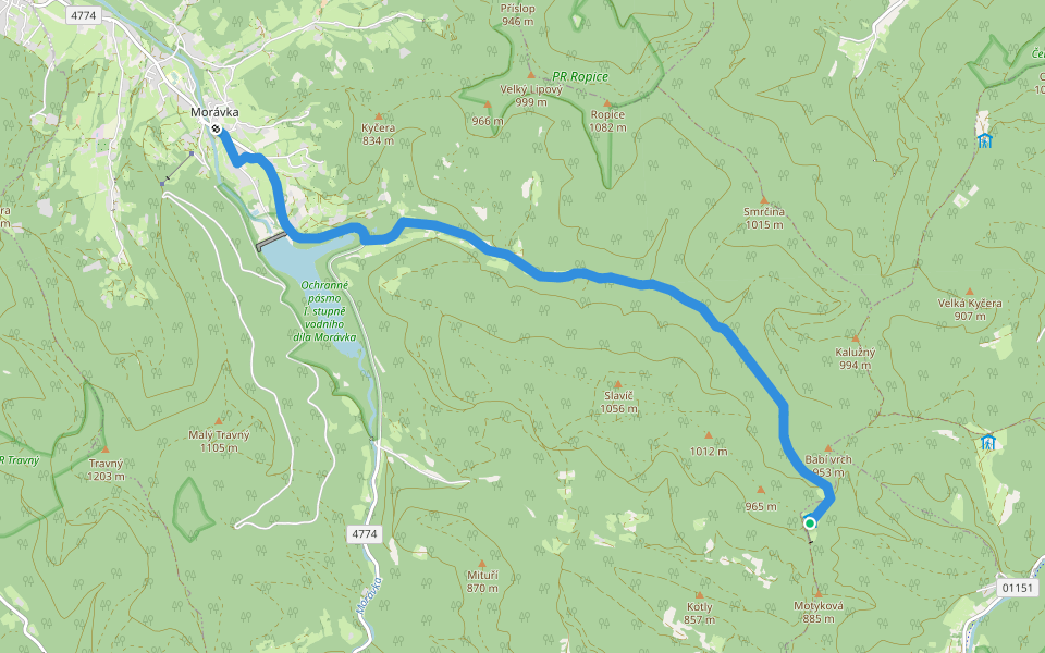 [M] Morávka, Lipový - Slavíč (tur. chata) walking route map in Horní Lomná