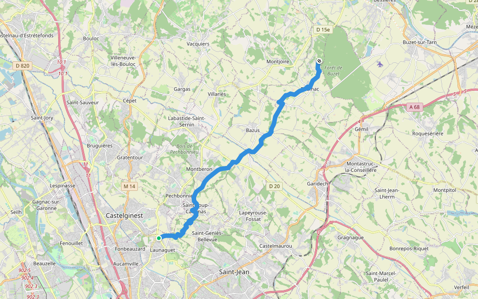 Chemin du Poutou walking route map in Launaguet