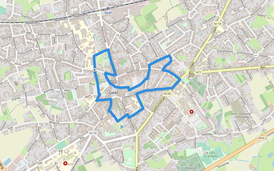 Stadswandeling Geel walking route map in Geel