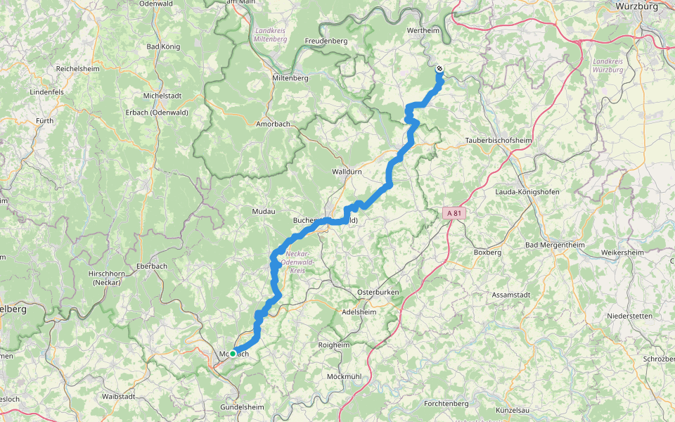 Baulandweg walking route map in Mosbach