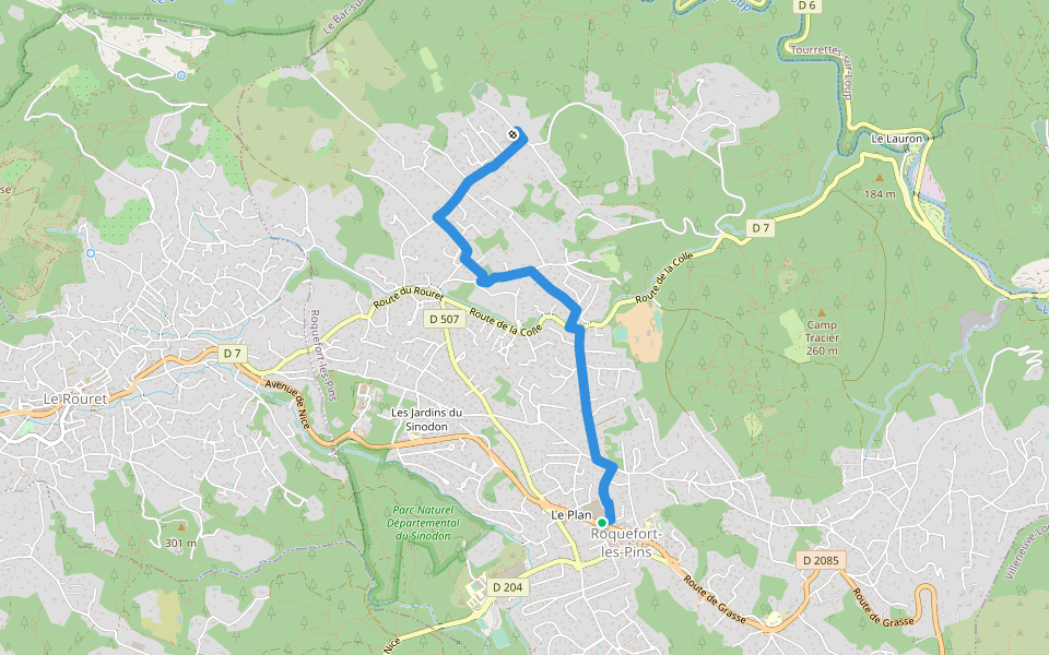Le Rucher walking route map in Roquefort-les-Pins
