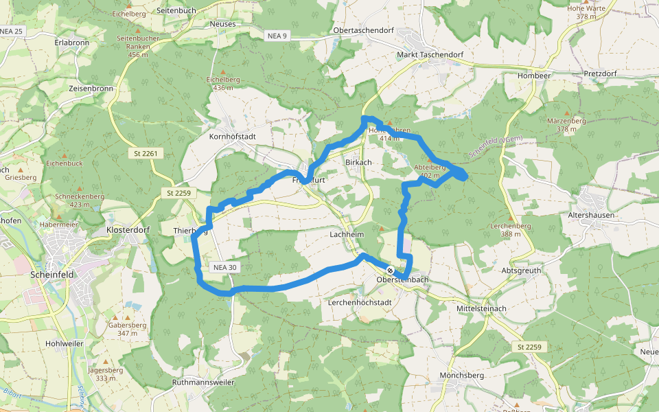 Markt Taschendorf Rundweg MT2 walking route map in Markt Taschendorf
