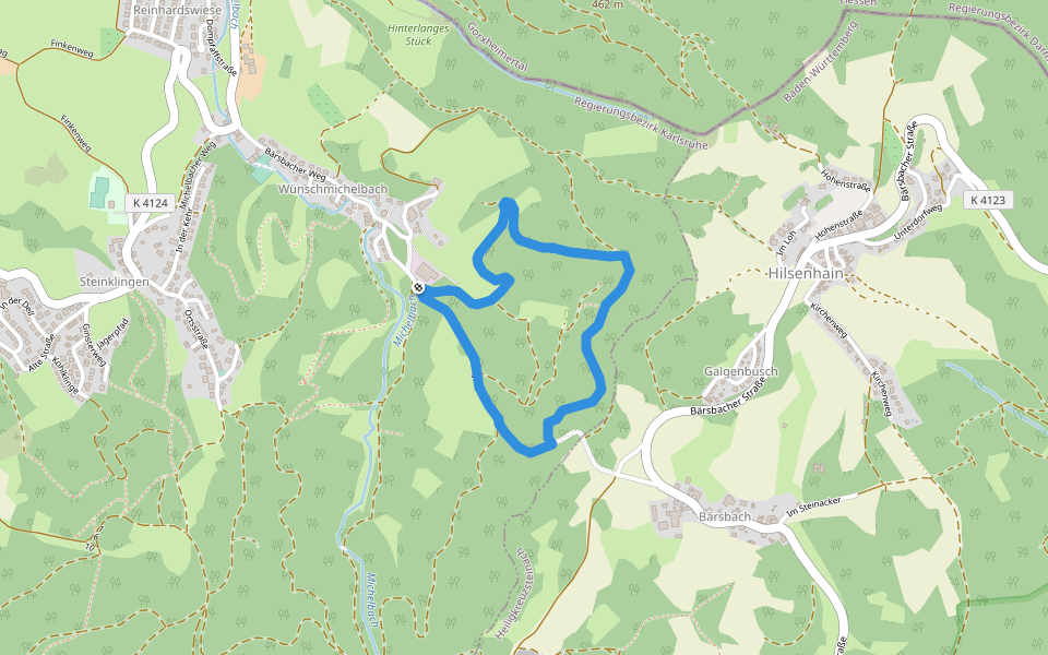 Rundwanderweg Bärsbacher Weg 1: Galgenbusch-Weg walking route map in Weinheim