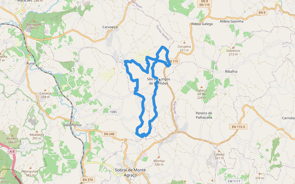 Rota das Quintas walking route map in Carmões