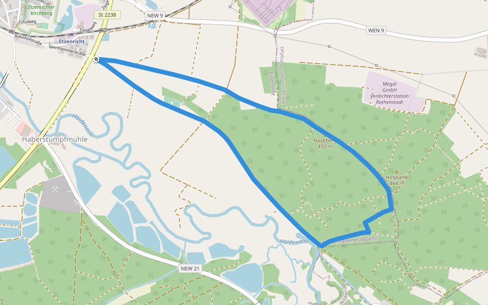 Naabbergweg walking route map in Etzenricht