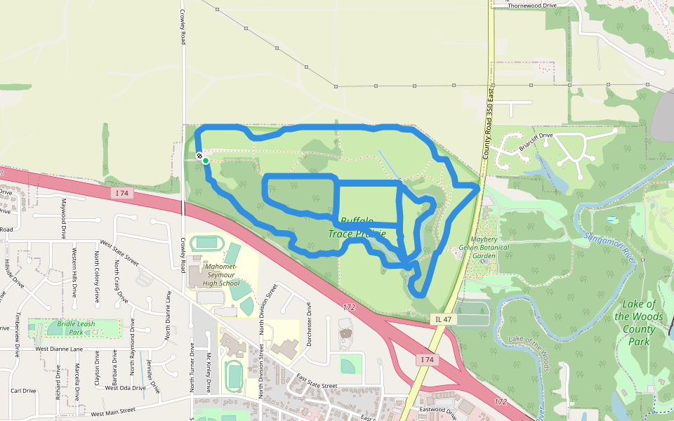 5-mile Trail walking route map in Mahomet