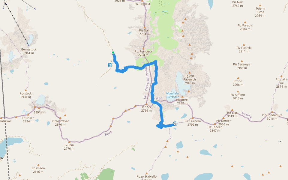 Vermigel - Capanna Cadlimo walking route map in Andermatt