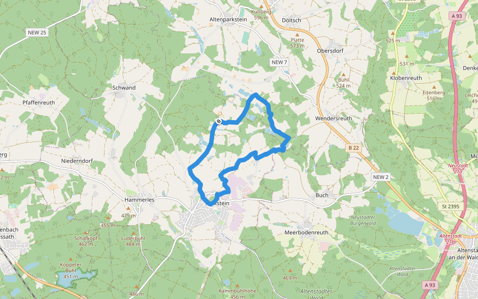 Parkstein Ringweg 1 walking route map in Parkstein