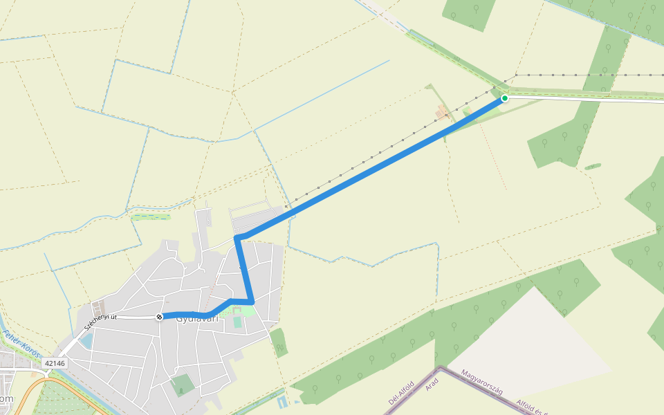 P (Gyulavári – Pikó-rét – Solymos) walking route map in Gyula