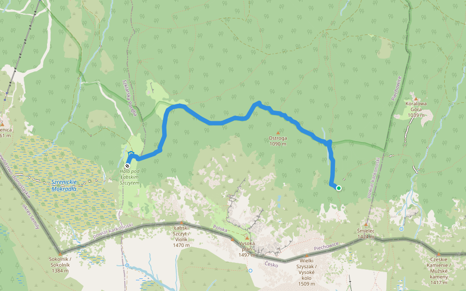 Pod Łabskim Szczytem - Rozdroże pod Wielkim Szyszakiem walking route map in Piechowice