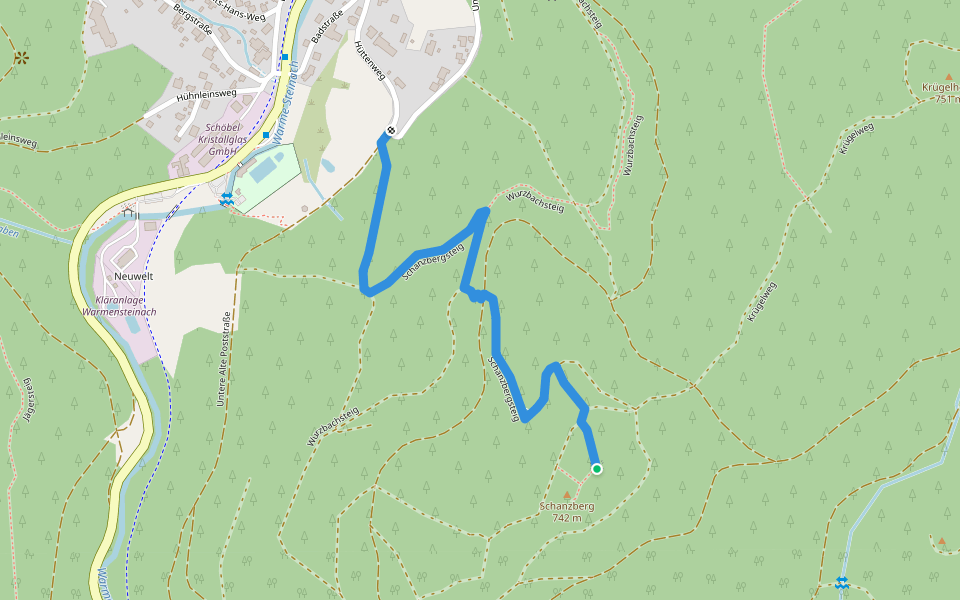 Warmensteinach Schanzbergsteig walking route map in Warmensteinach