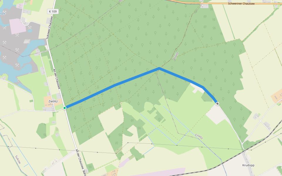 Krudopp - Zietlitz walking route map in Sukow