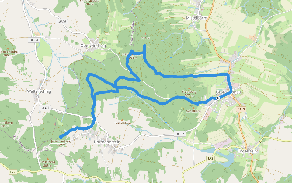 Wünschelrutenweg walking route map in Großschönau