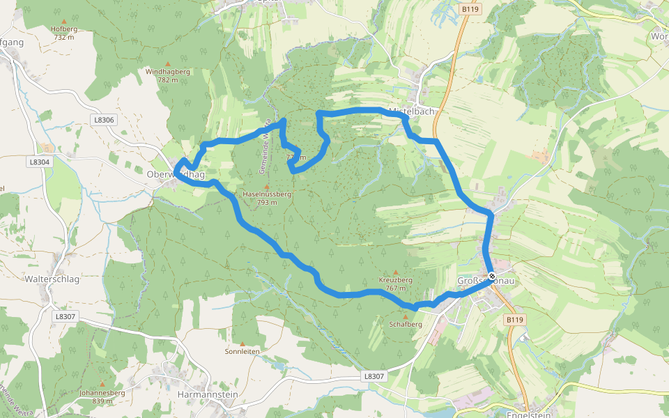 Frauhausweg walking route map in Großschönau