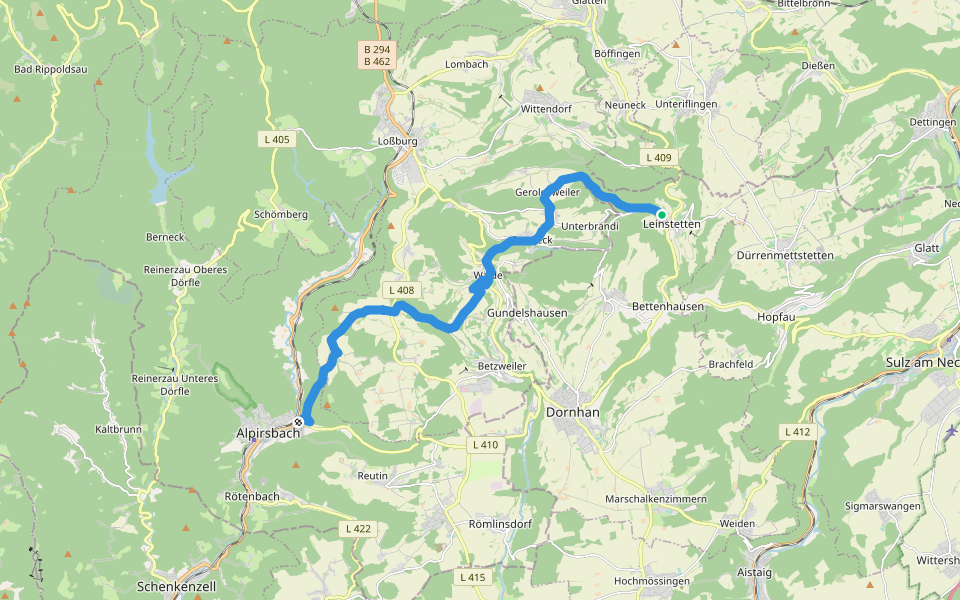 Glatttal-Höhenweg walking route map in Dornhan