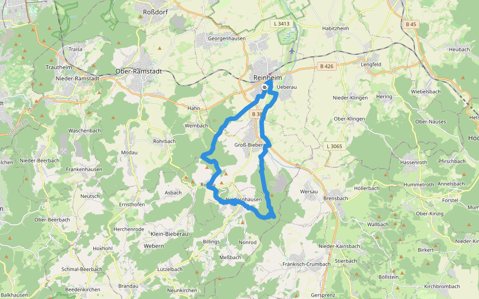 Rundwanderweg Sparkasse-Dieburg 1 : Wanderung im vorderen Odenwald walking route map in Reinheim