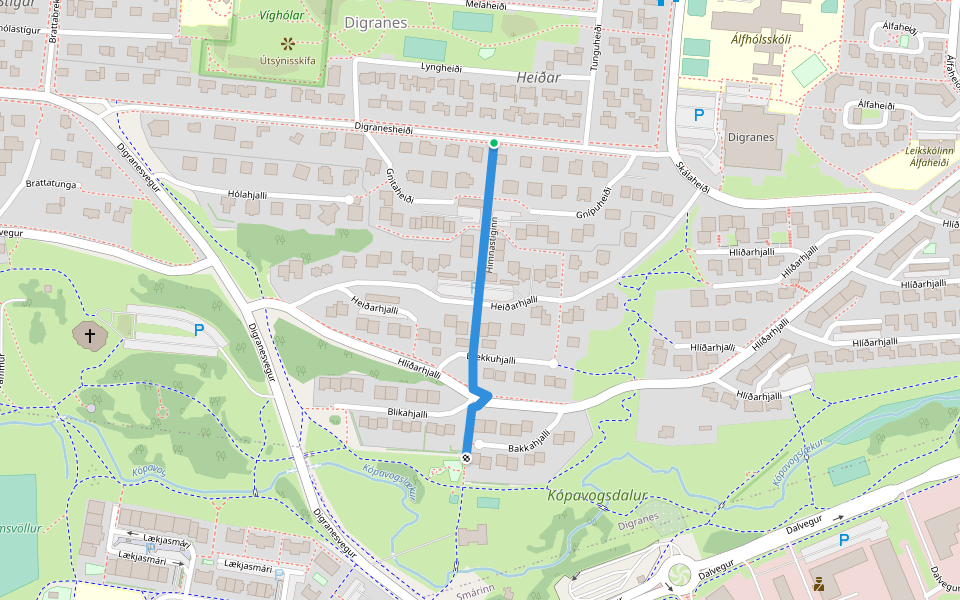 Himnastiginn walking route map in Kópavogur