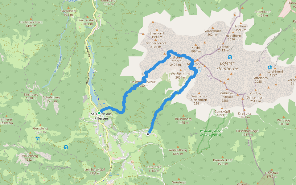 Nuaracher Höhenweg walking route map in Sankt Ulrich am Pillersee