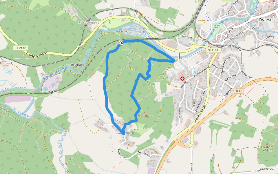 Vollhügelrunde (20) walking route map in Zwiesel